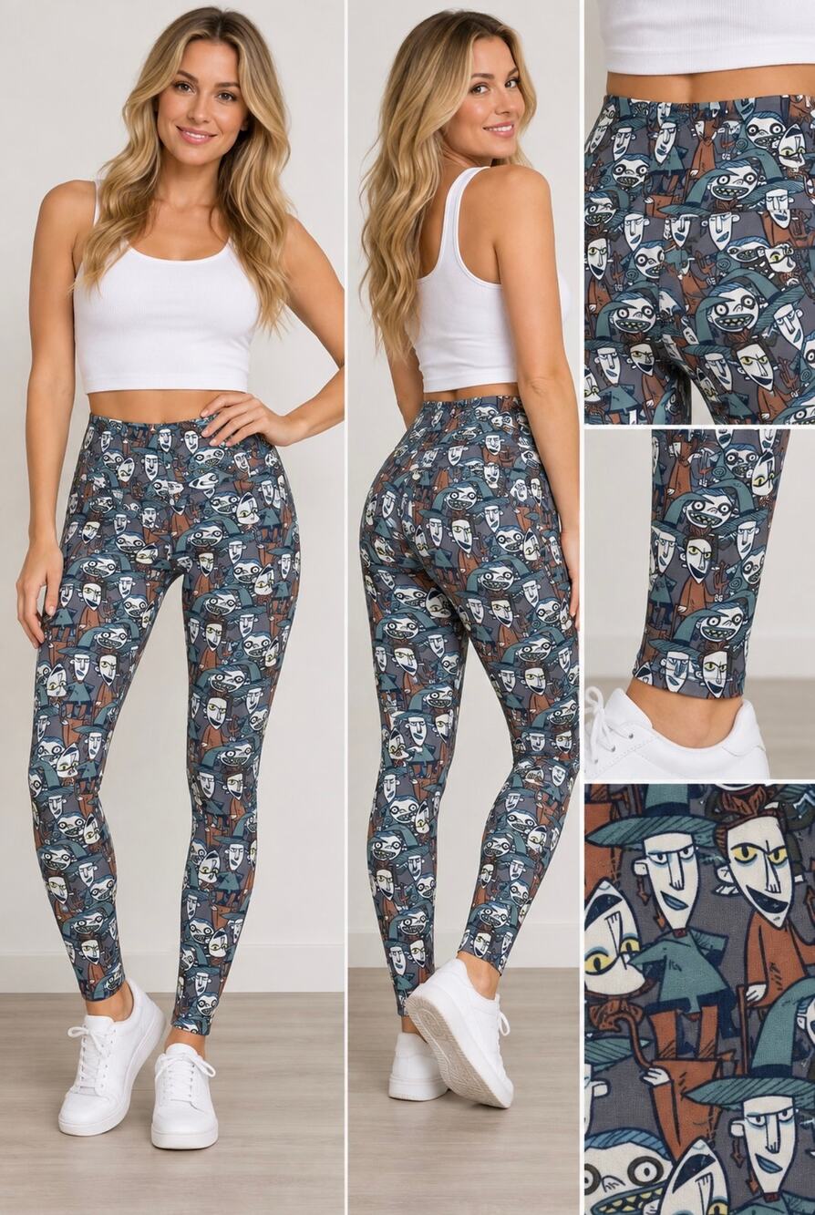 LuLaRoe Cartoon Character Print Leggings Stretchy Novelty Goth Halloween OS
